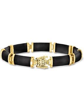 Elegant Black Agate Good Fortune Bracelet | 18kt Gold Over Sterling Silver